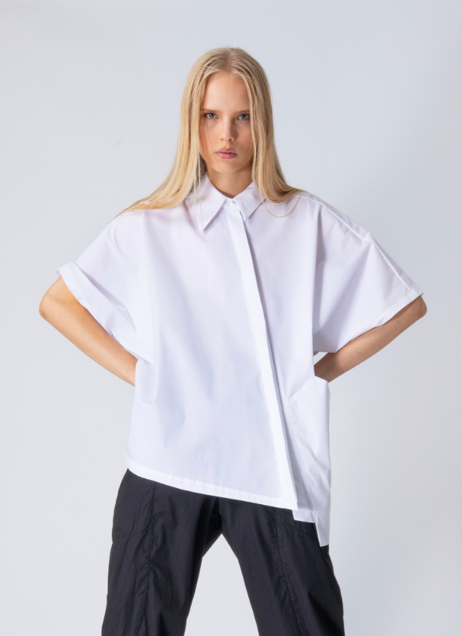 Lotus Eaters Asymmetric Cotton Shirt — White