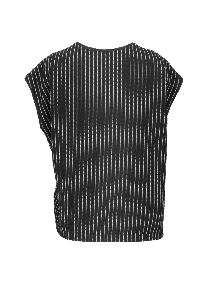 Xenia black and white striped top with small buckle