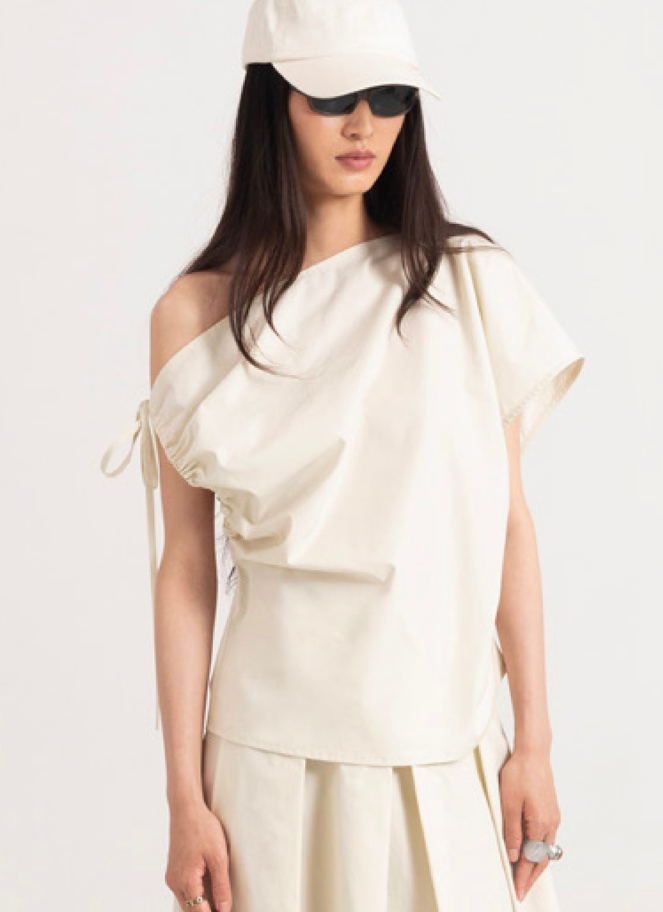 Eufonia Sleeveless Asymmetric Vanilla Top
