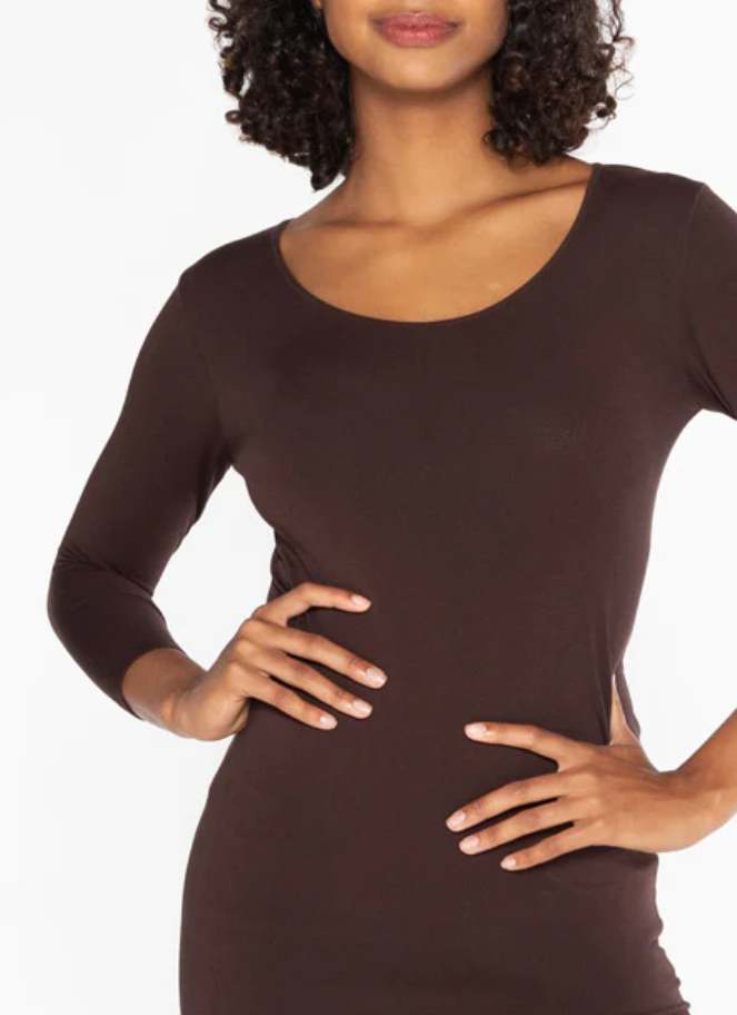 C'est Moi bamboo 3/4 sleeve top in brown