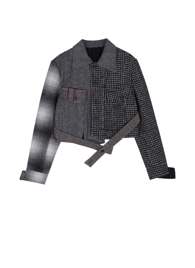 JNBY short cropped jacket in various patterns of black and grey