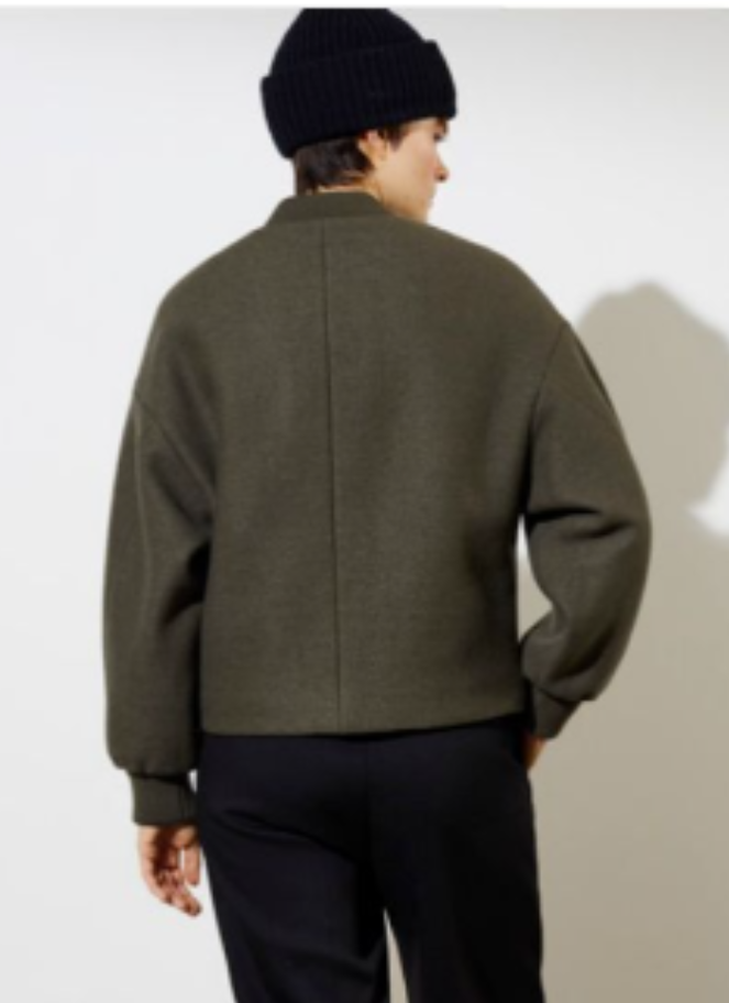 LangerChen Organic Wool Bomber Jacket in olive colour