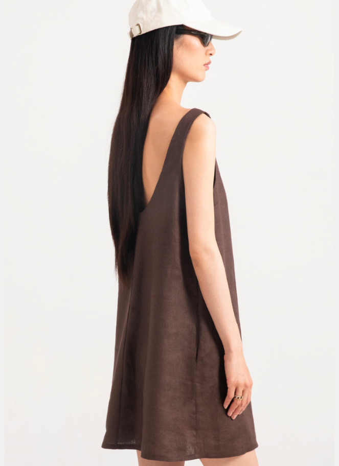 Eufonia Sleeveless Short Dress in Espresso