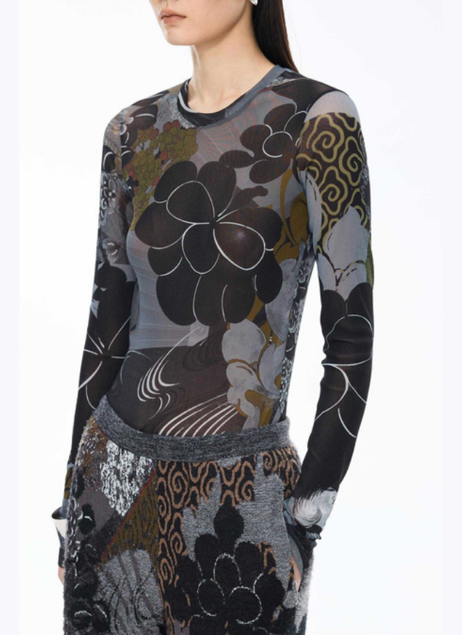 JNBY - T-shirt semi-transparent à imprimé floral