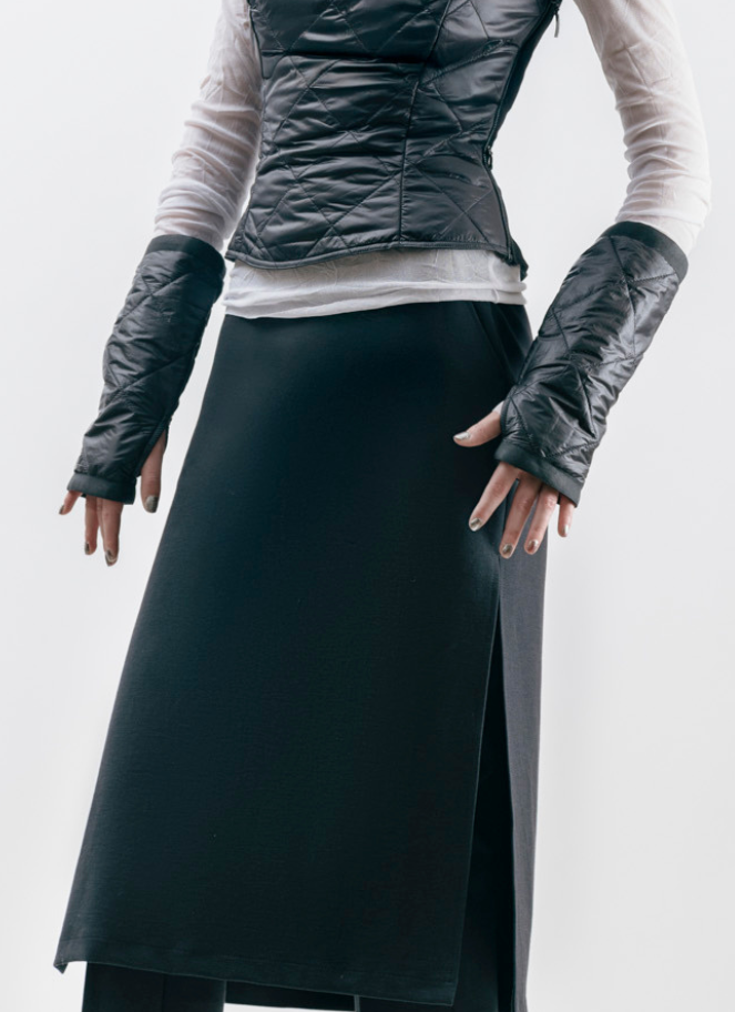 Xenia designer black quilted sleeves