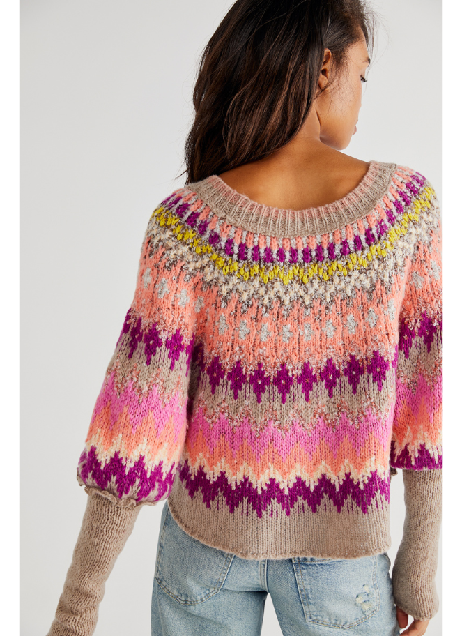 Home for the holidays sweater by Free People in Raspberry Combo