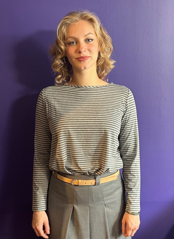 Maria Bellentani long sleeve stripe grey and black top