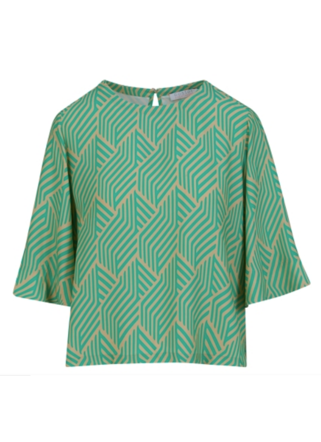 Coster graphic print top in green and biege