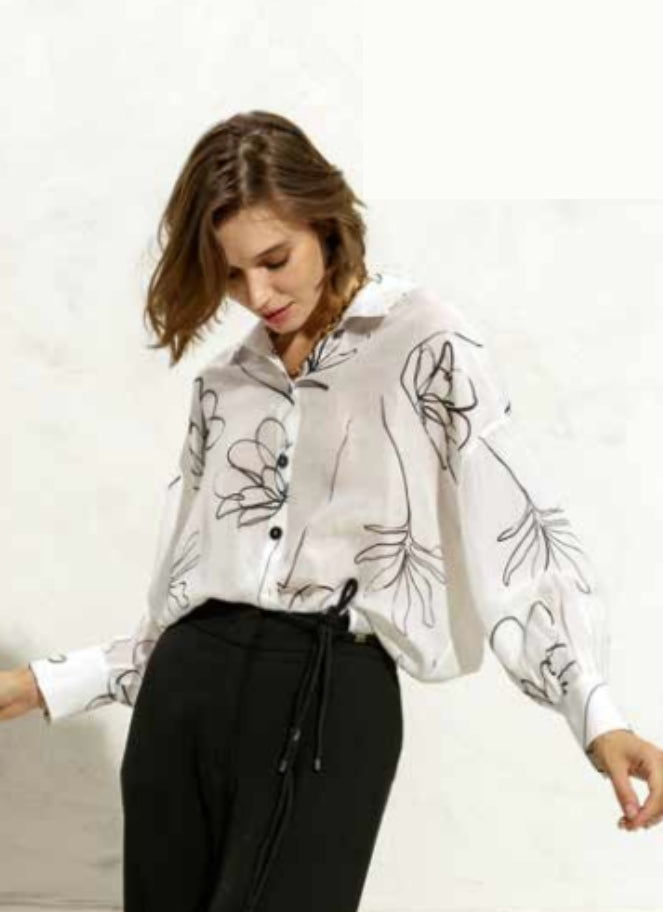 Maria Bellentani black and white silk blend shirt