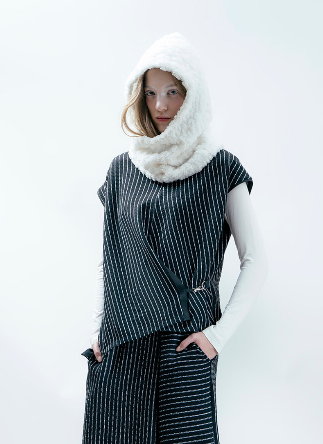 Xenia black and white striped top with small buckle