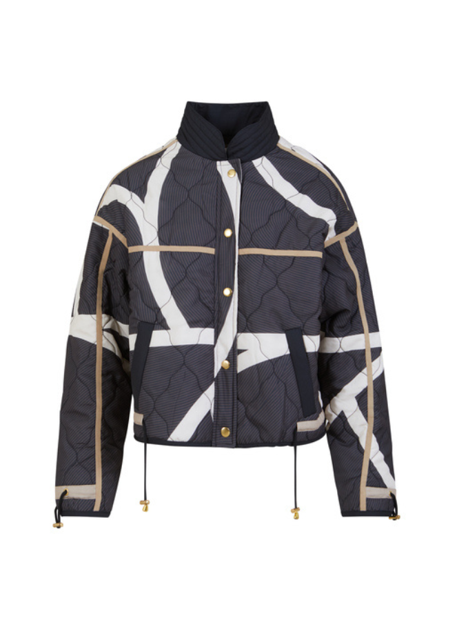 Coster quilted bomber jacket in black brown stripe with brass detail print