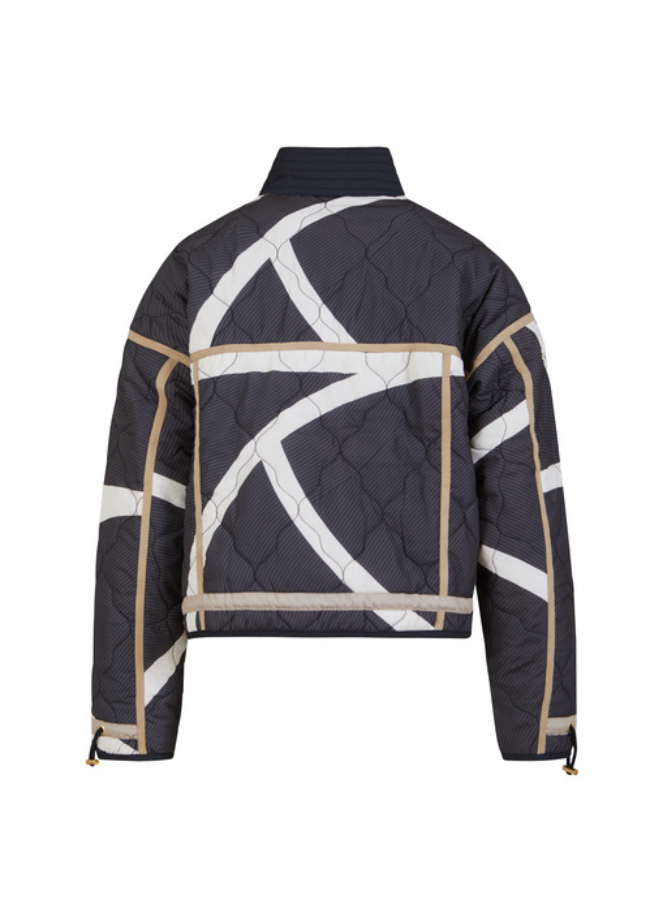 Coster quilted bomber jacket in black brown stripe with brass detail print