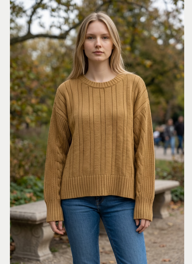 Neirami Golden Mixed-Stitch Sweater