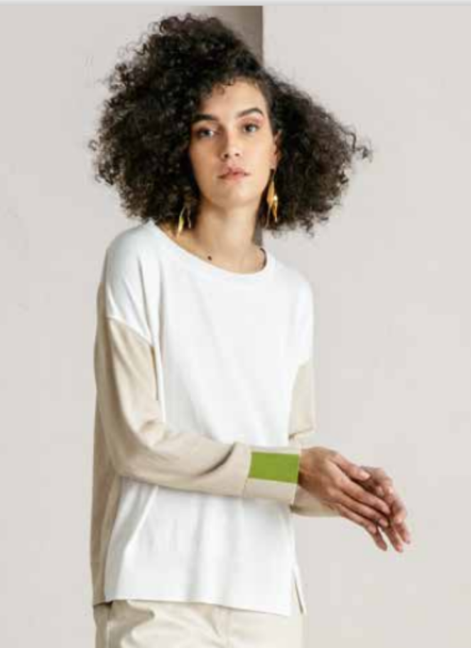 Pull over blouse in cream and white from Maria Bellentani