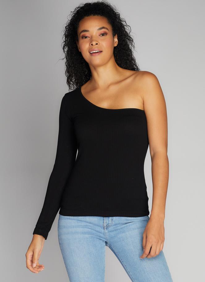 Seamless ribbed one-shoulder top