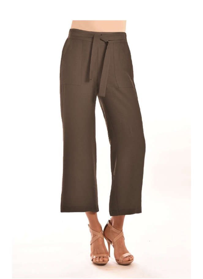 Tencel Belted Wide Legged Cropped Pant